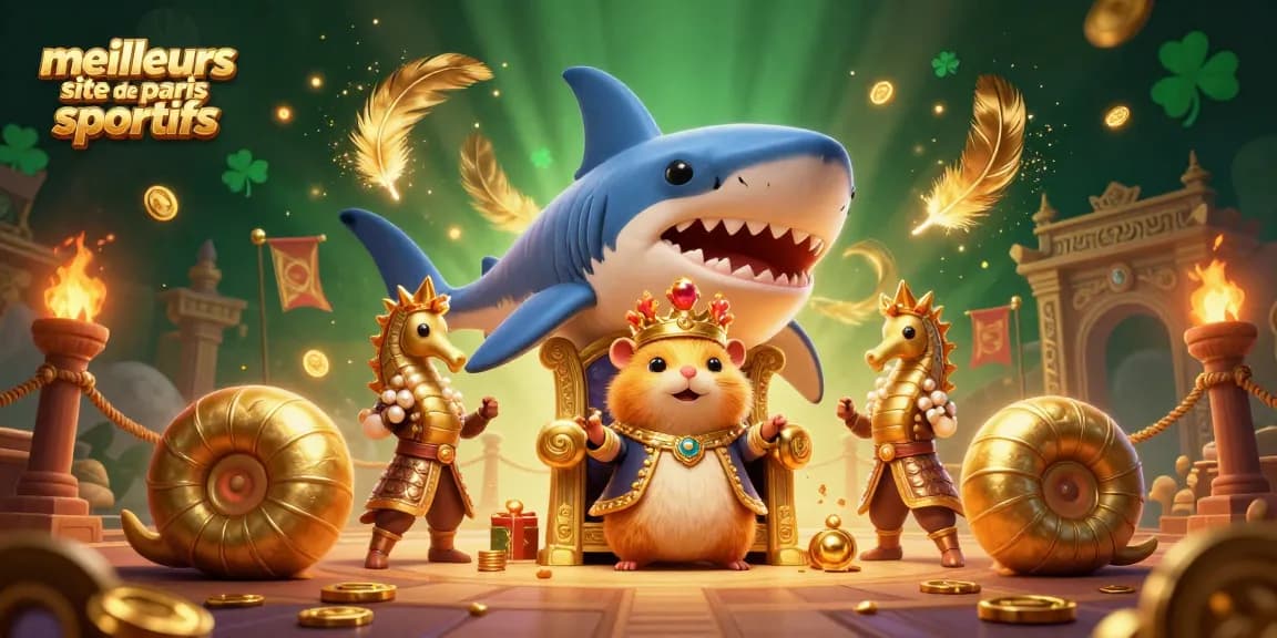Visuel captivant des meilleurs sites de paris sportifs avec un roi hamster doré et des gardes en armure