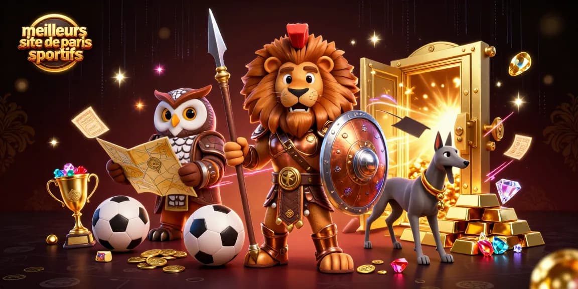 Meilleurs site de paris sportifs : lion, hibou et lévrier dans un univers de paris sportif scintillant