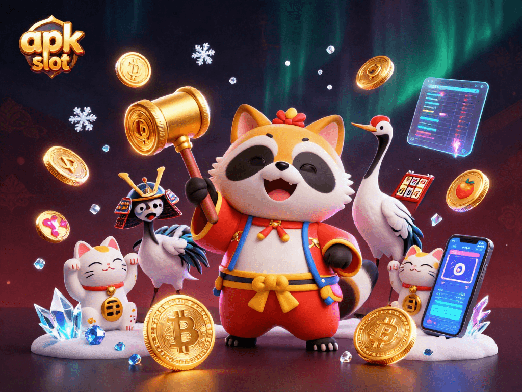 Play exciting apk slot games with fun characters and vibrant visuals in a lucky casino scene.