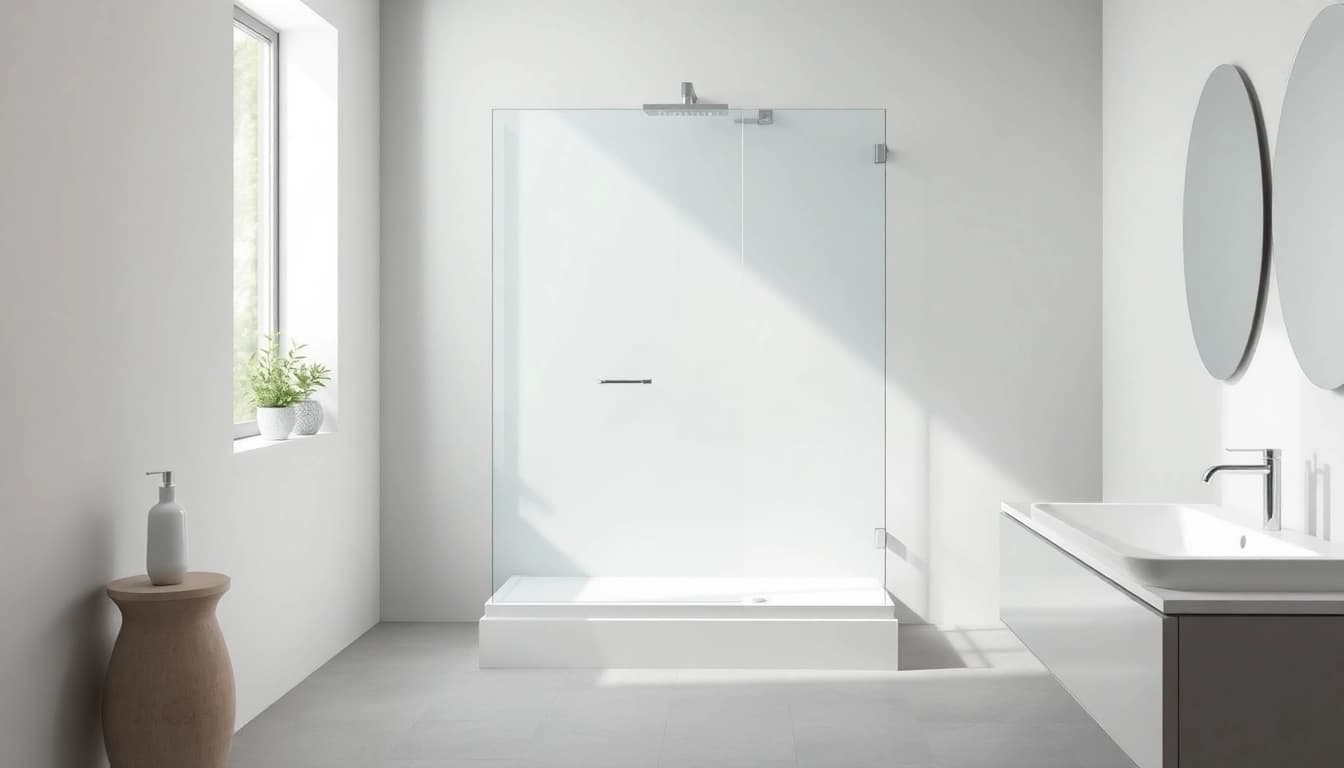 Paroi de douche italienne élégante intégrée dans une salle de bain moderne avec lumière naturelle.