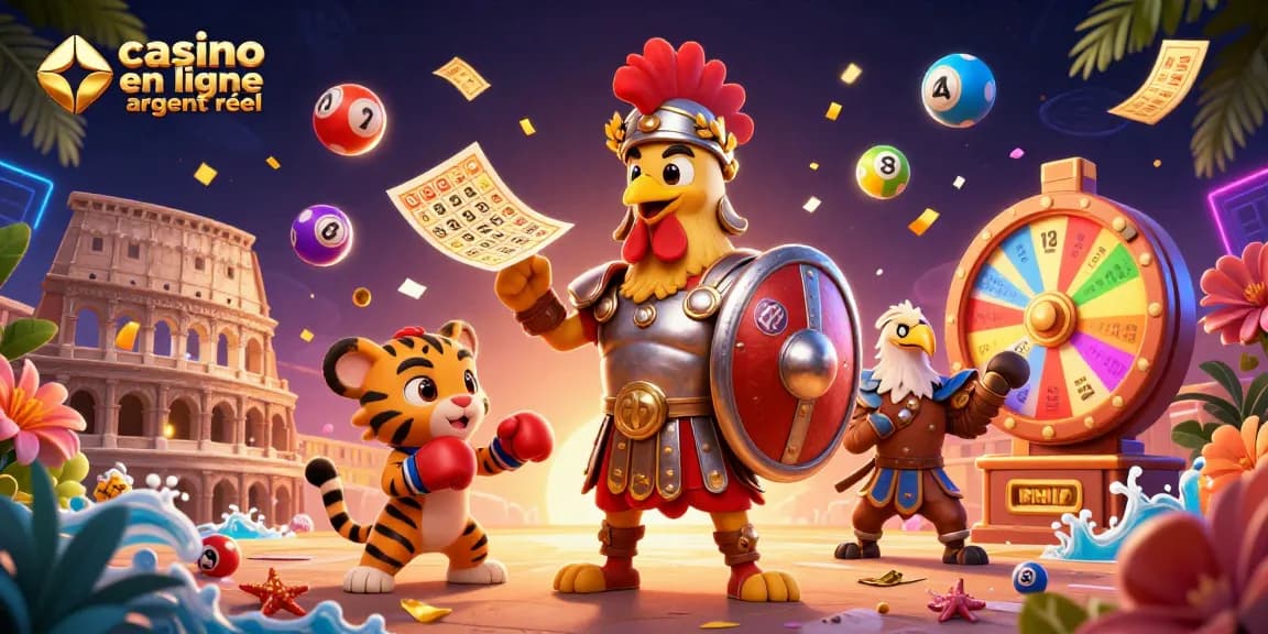Participez au casino en ligne argent réel avec des numéros de loto et des éléments de jeu animés.