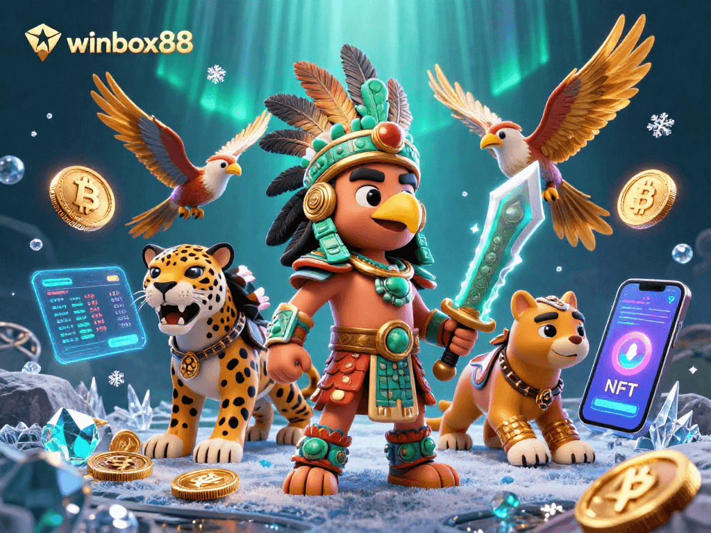 Experience thrilling gameplay at winbox88 with vibrant visuals and crypto elements merging unique cultures.
