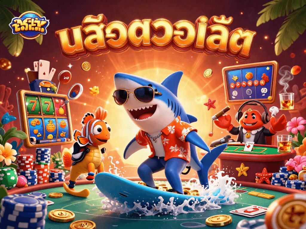 Engage in exciting สล็อตวอเลท experiences with vibrant characters and gaming elements in this dynamic casino art piece.