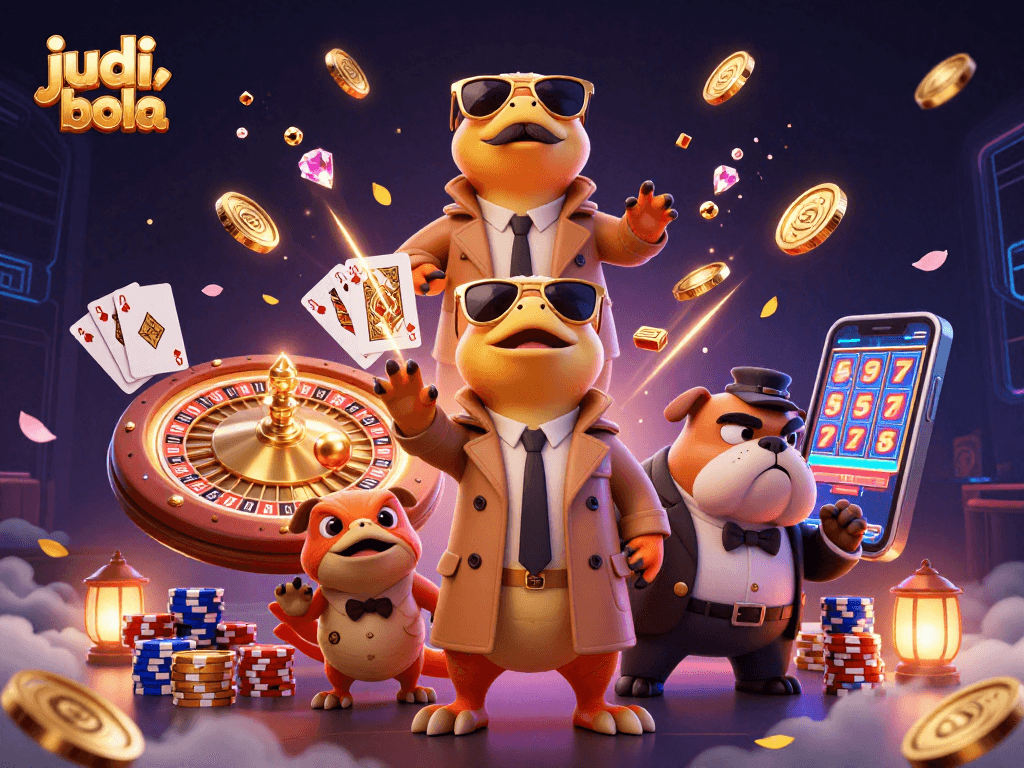 Engage in judi bola action with a humorous scene of raptors disguised at a VIP casino entrance.