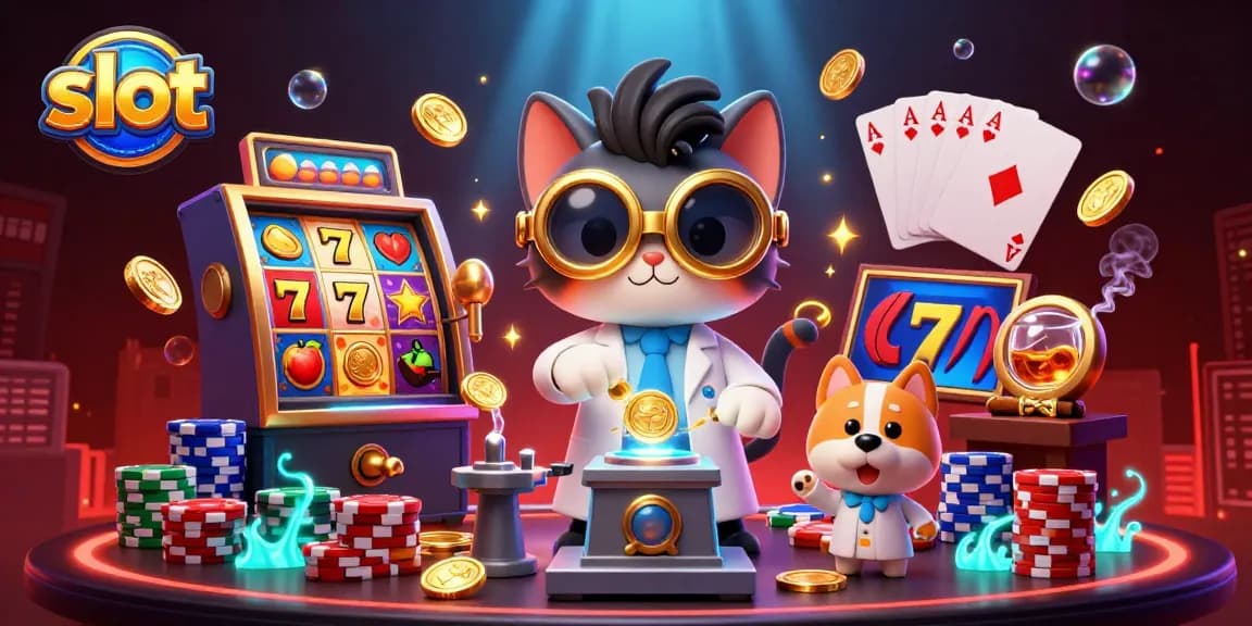 Engage in thrilling slot adventures with a vibrant 3D scene featuring cartoon characters and slots!