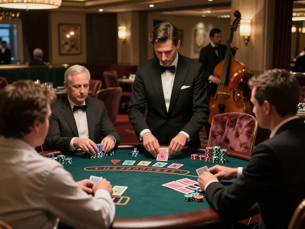 Players enjoy an exciting game of blackjack at 7m, showcasing strategic gameplay and a luxurious atmosphere