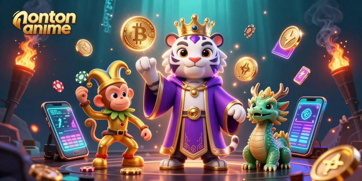 Watch nonton anime with vibrant characters amid dynamic gambling elements in a stunning 3D illustration.