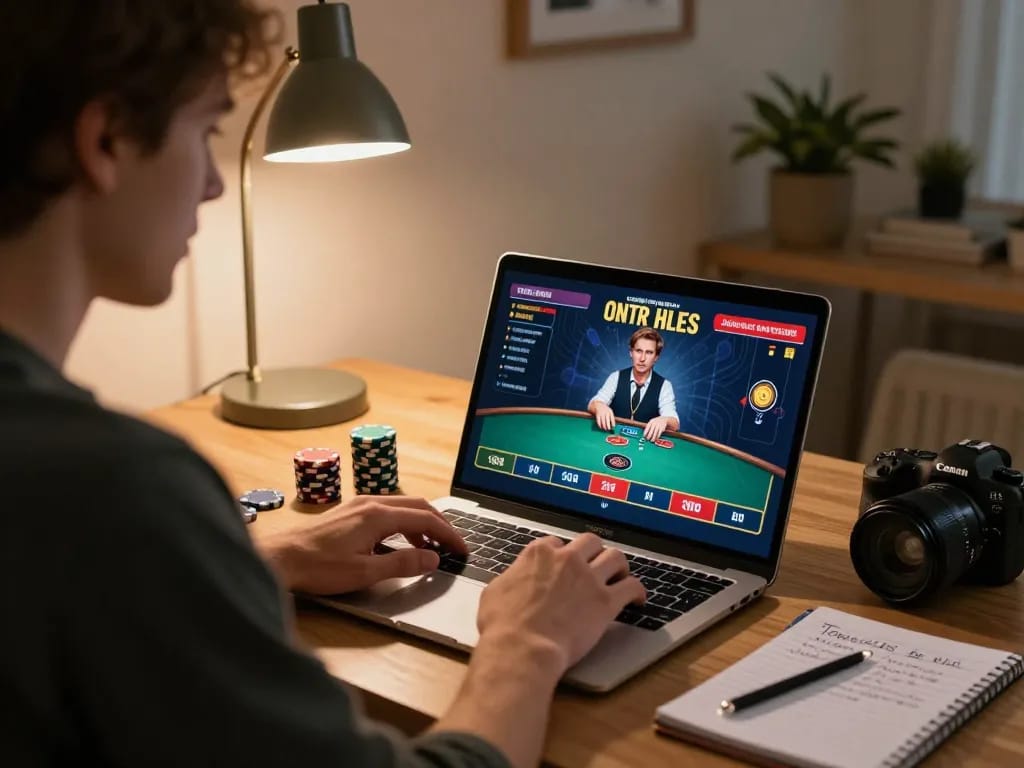 Player engaged in online gtatoto session with live dealer, showcasing strategic gameplay at home.