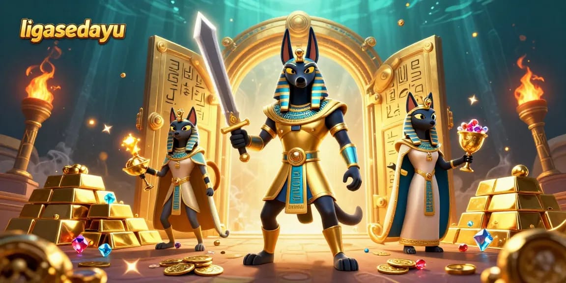 Experience engaging gameplay with ligasedayu, featuring treasure-filled scenes and vibrant characters.