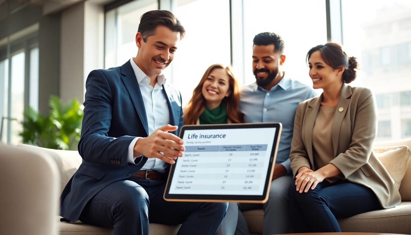 Assess life insurance policies with a professional in a welcoming office setting.