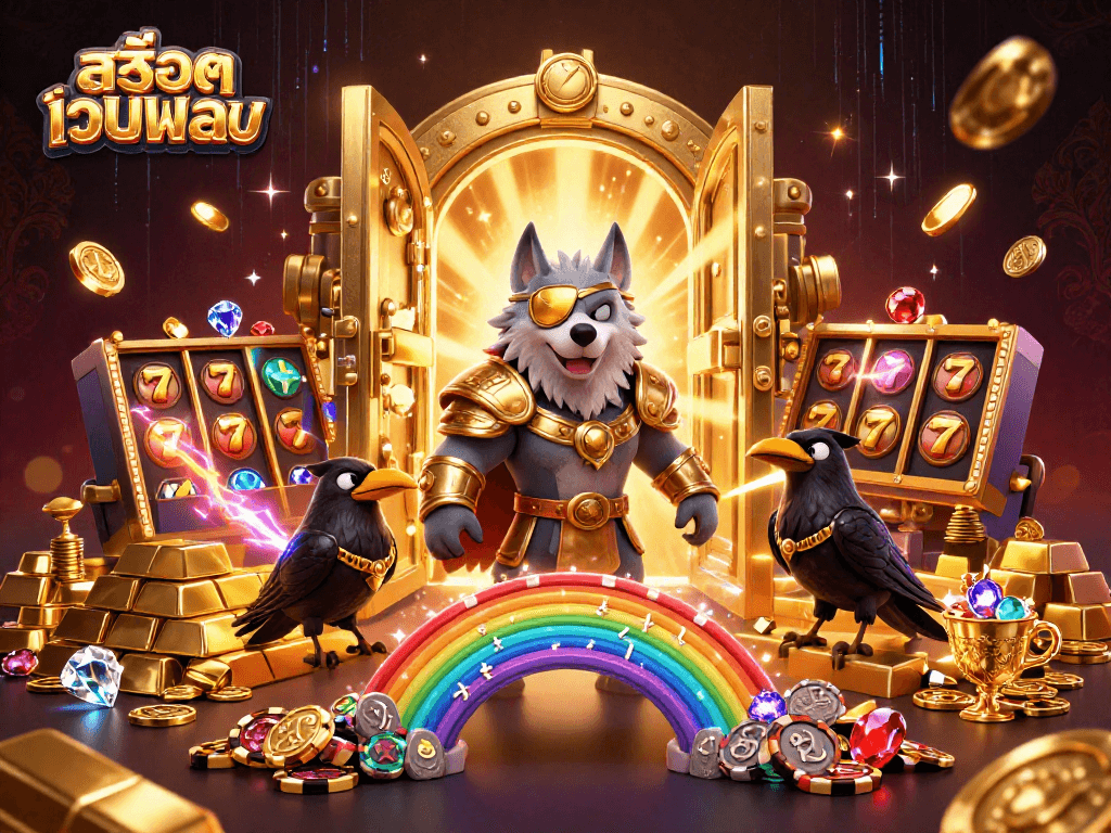 Experience the thrill of สล็อตเว็บตรง through a dynamic casino-themed 3D illustration.