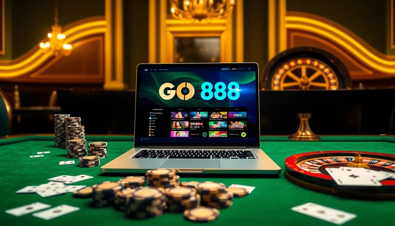 Experience the thrill of GO88 casino gaming with vibrant poker chips and roulette.