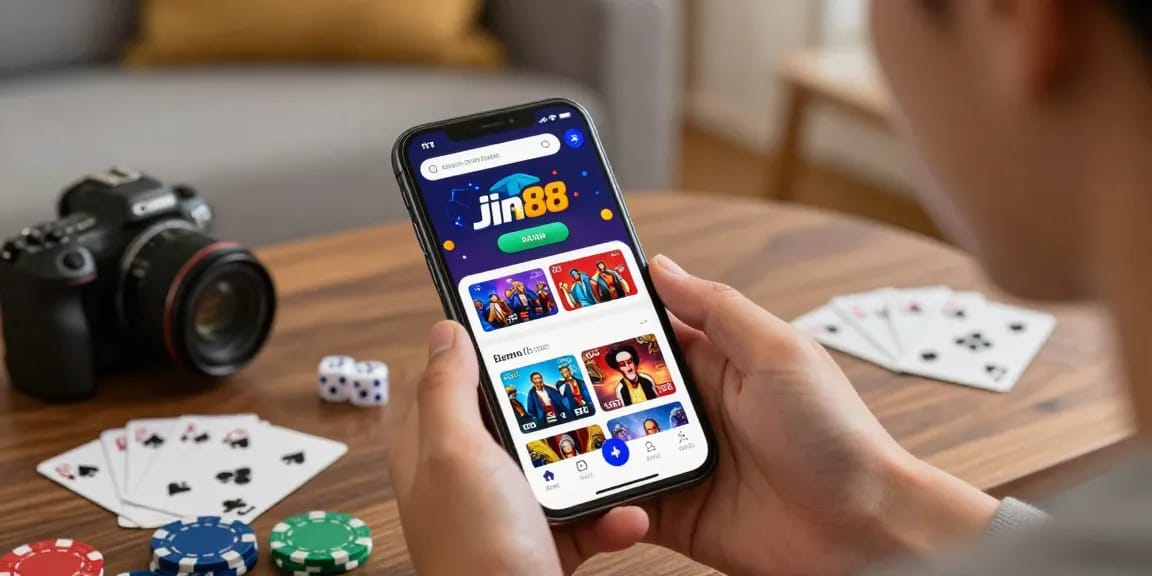 Hình ảnh người dùng tải xuống ứng dụng Jin88 trên smartphone với gam màu sống động.