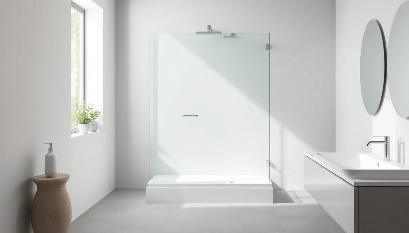 Paroi de douche italienne élégante intégrée dans une salle de bain moderne avec lumière naturelle.