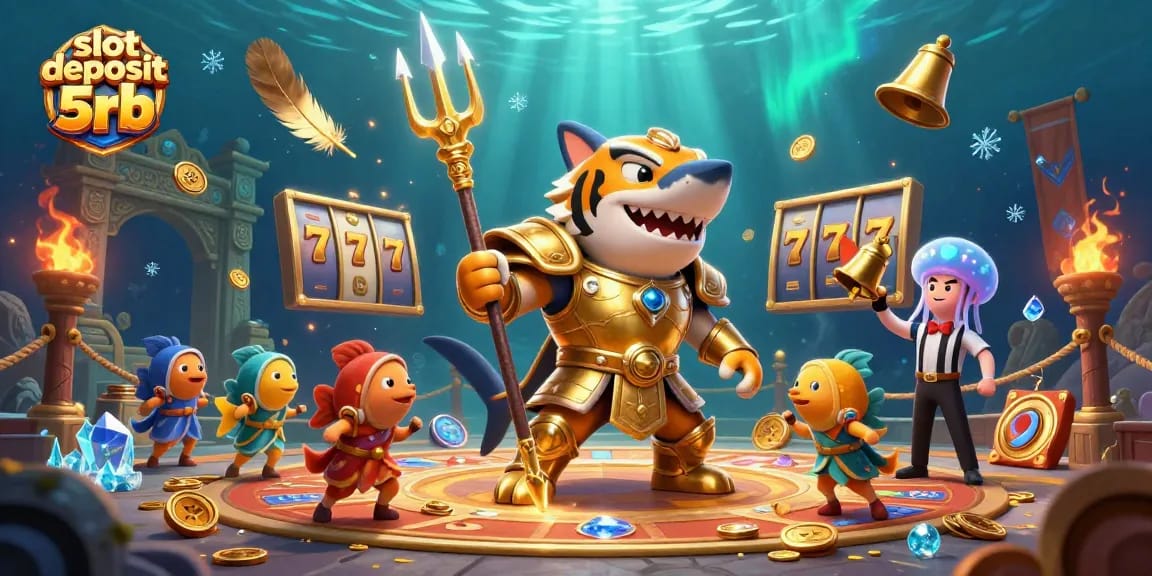 Engage in the excitement of slot deposit 5rb amidst a vibrant 3D underwater colosseum scene.