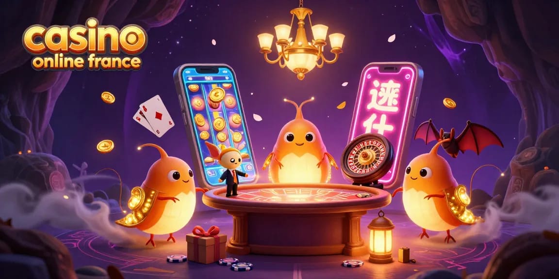 Les vers luisants éclairent un casino souterrain tout en jouant à casino en ligne France avec des éclats dorés et des éléments de jeu.