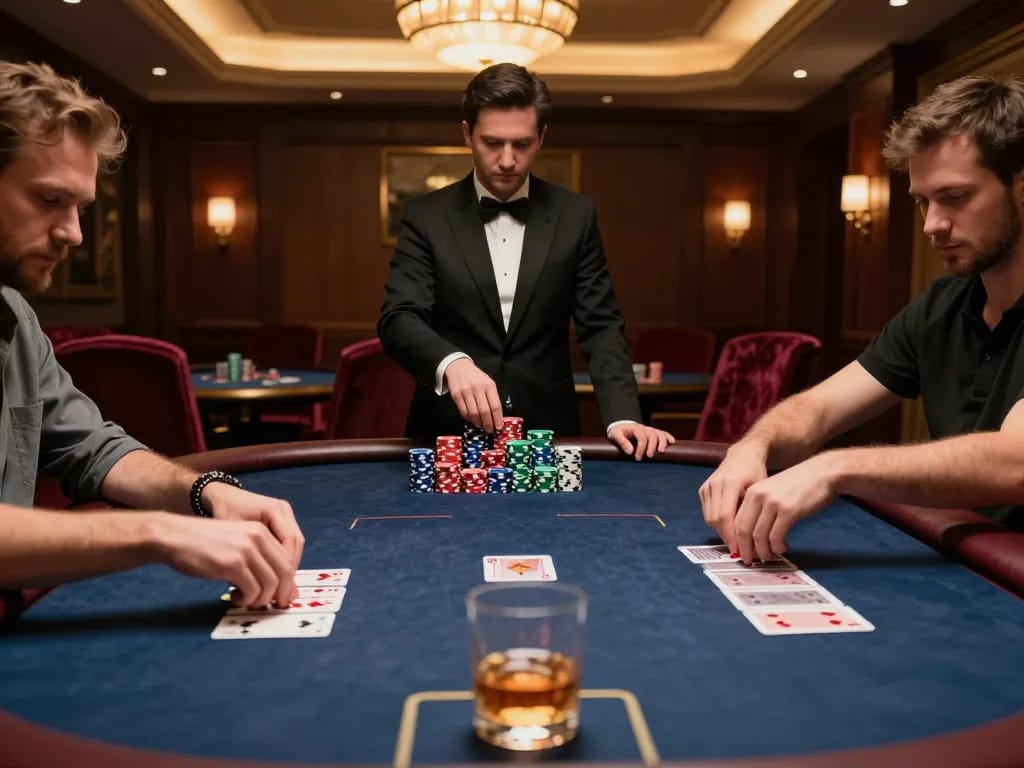 High-stakes poker game showcasing hidden wiki strategy and thrilling gameplay in an elegant casino