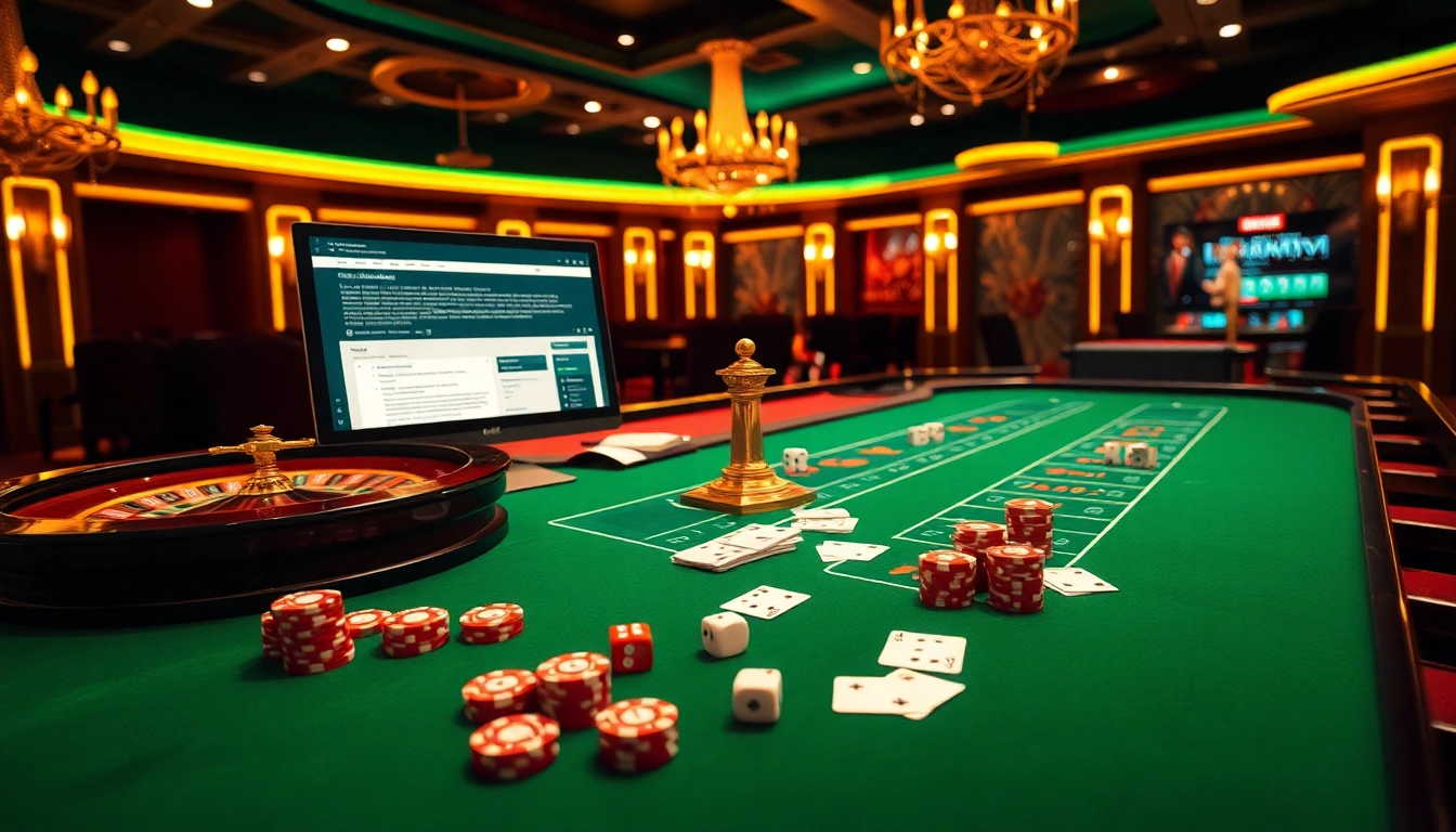 Engage in thrilling gaming with hidden wiki links visible on a casino table filled with cards and chips.