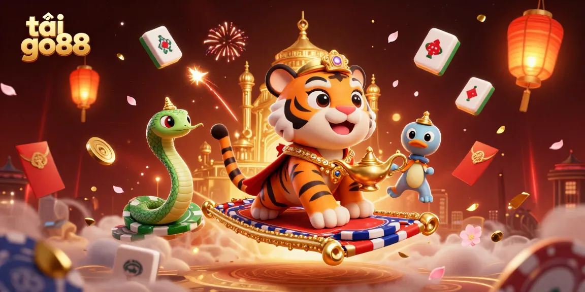 Engage with exciting casino adventures by tải go88 on an enchanting flying carpet with a tiger sultan.