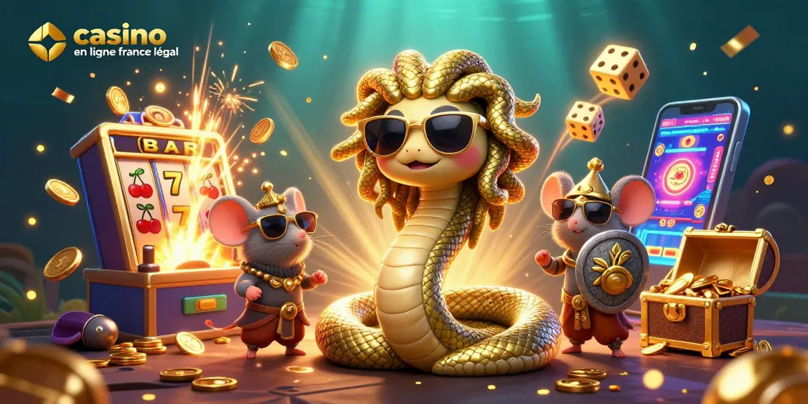 Visualisez un casino en ligne France légal avec Méduse et un guerrier à la souris à côté des jeux captivants.