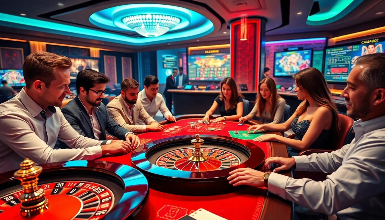 Joueurs engagés profitant d'une expérience vibrante de casino en ligne Français 2026 avec roulette et poker.
