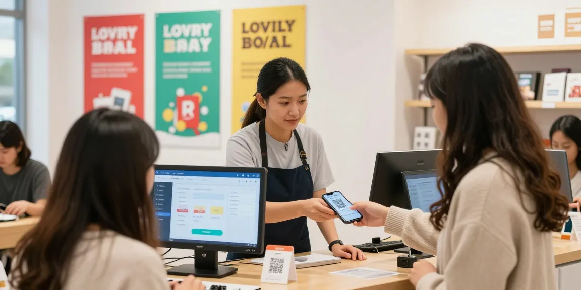 Customer using loyalty software to redeem rewards at a small business.