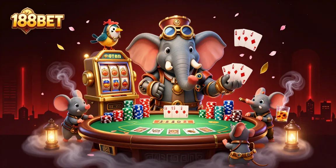Experience thrilling gaming with 188BET as the steampunk elephant operates a golden slot machine.