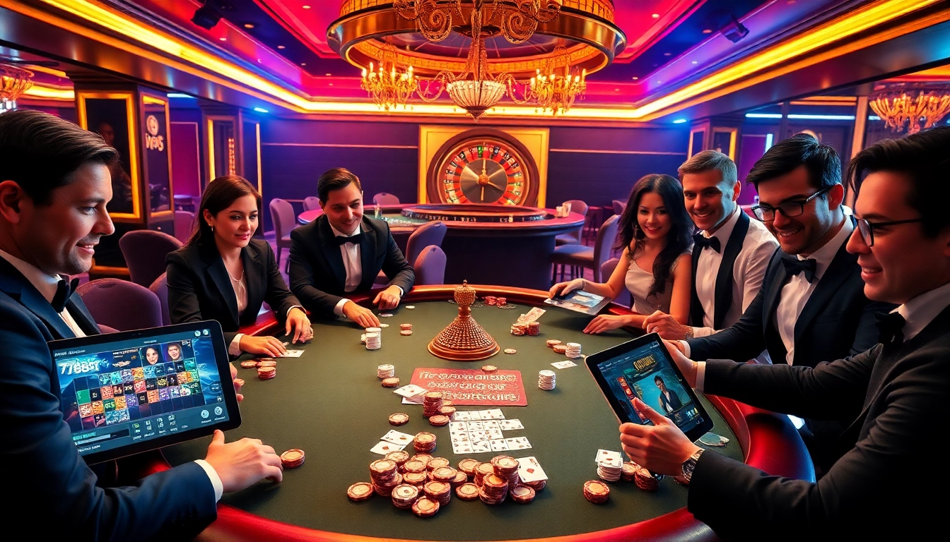 Experience the excitement of gambling at 789BET with players at a vibrant casino table.