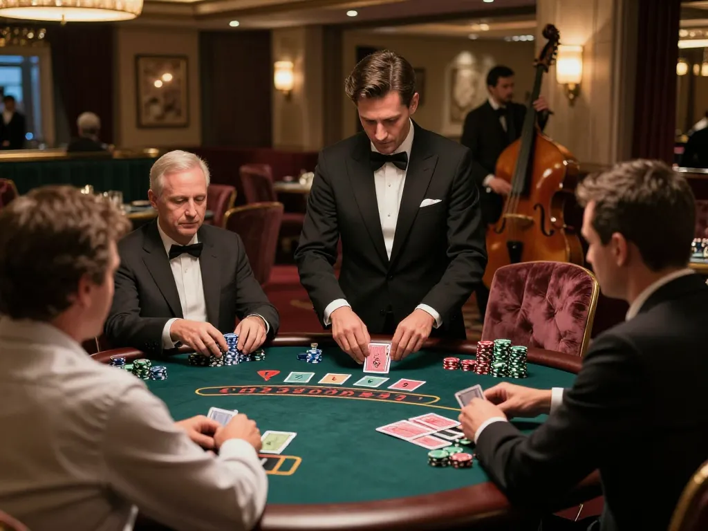 Players enjoy an exciting game of blackjack at 7m, showcasing strategic gameplay and a luxurious atmosphere