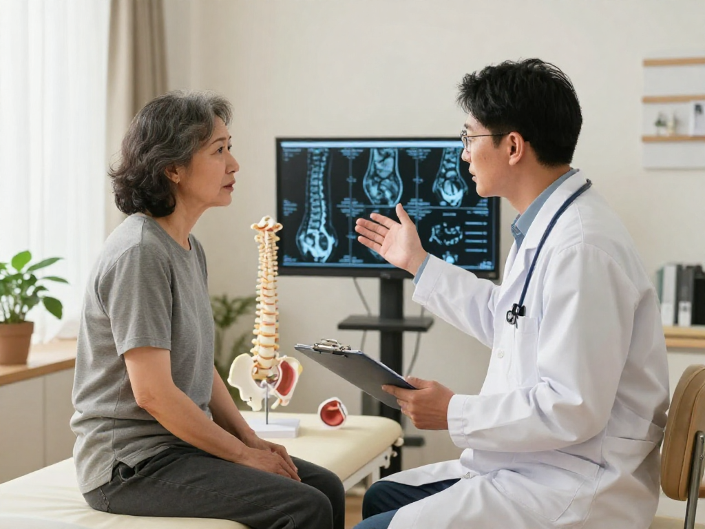 Discussion of Bel fıtığı ameliyatı options between doctor and patient in a modern clinic setting.