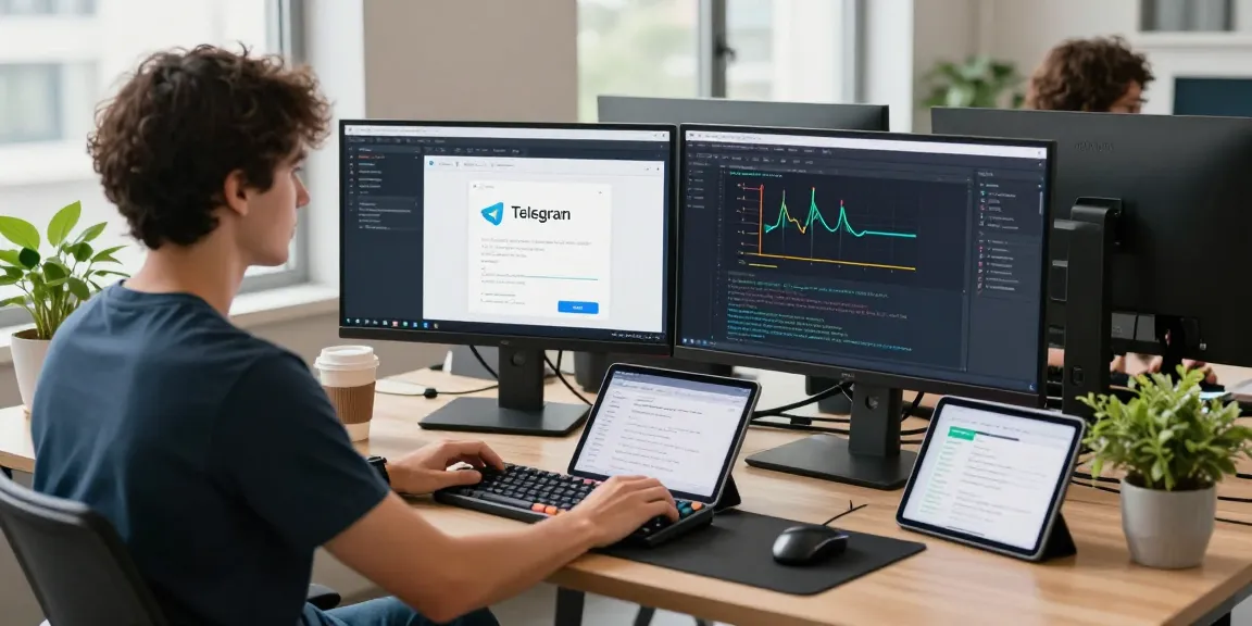 Developer coding telegram官网 in modern workspace, showcasing productivity and collaboration.