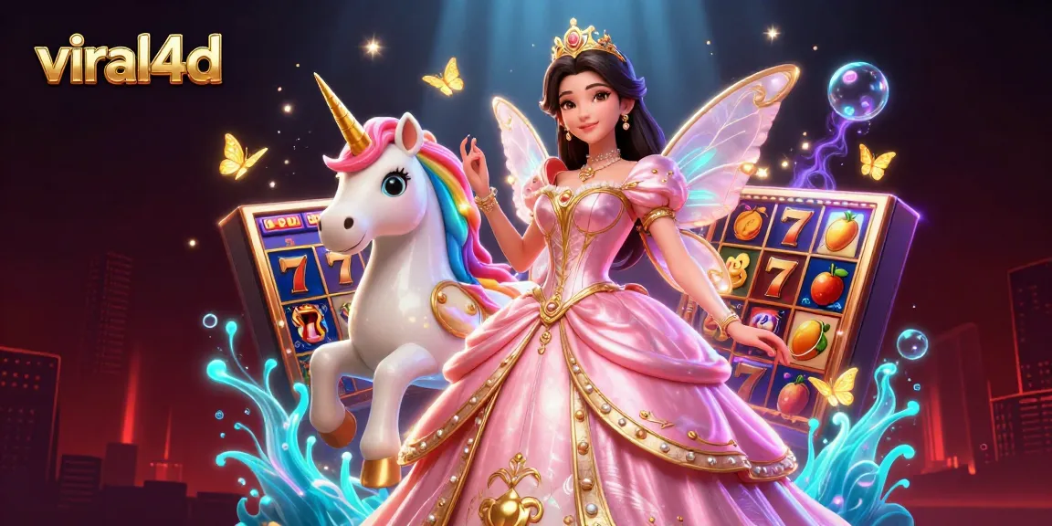 Spin and win at viral4d with vibrant casino elements and a magical unicorn.