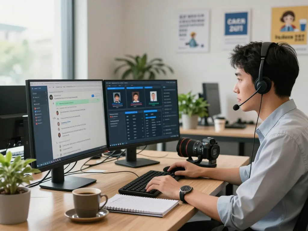 Customer service representative at CSKH 24/7 hubet88 providing support in a bright office.