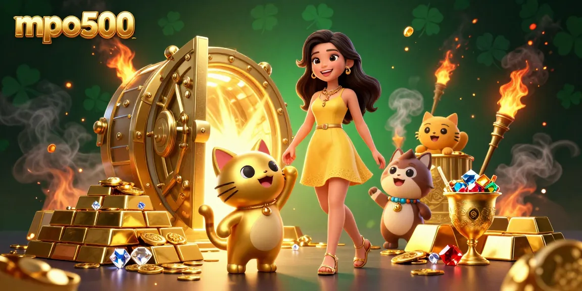 Spin big wins with mpo500 at the heart of a lively gaming scene filled with lucky charms and gold.