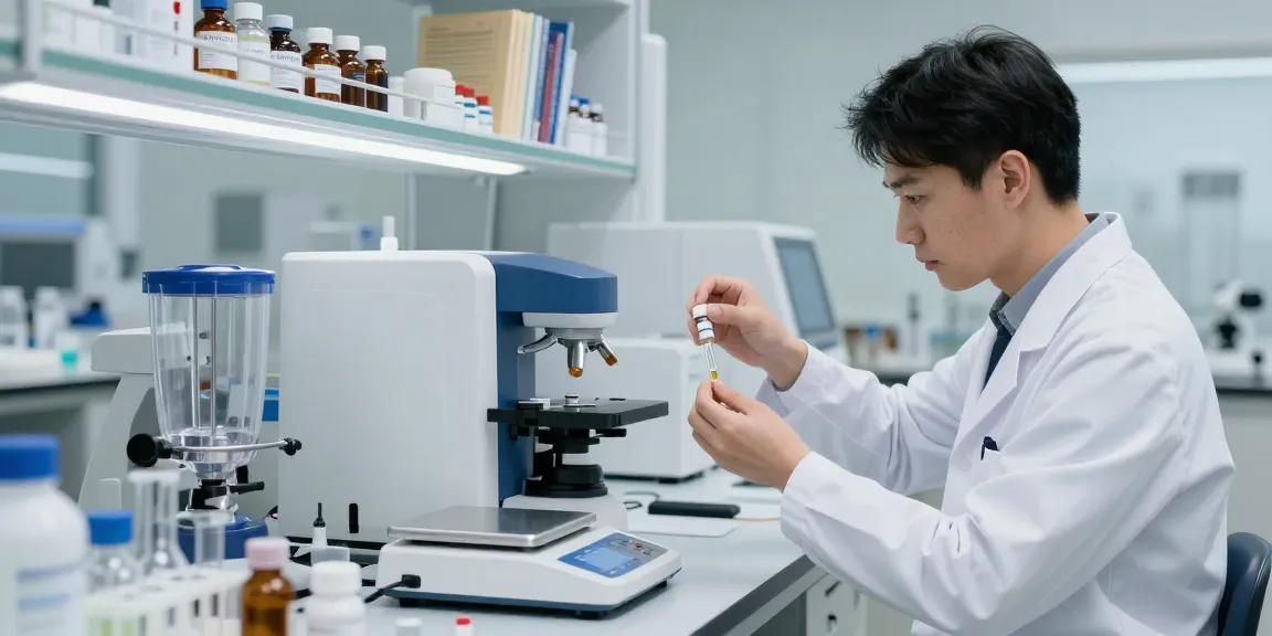 BPC 157 TB 500 Blend research in a modern lab with precise measuring and innovative equipment.