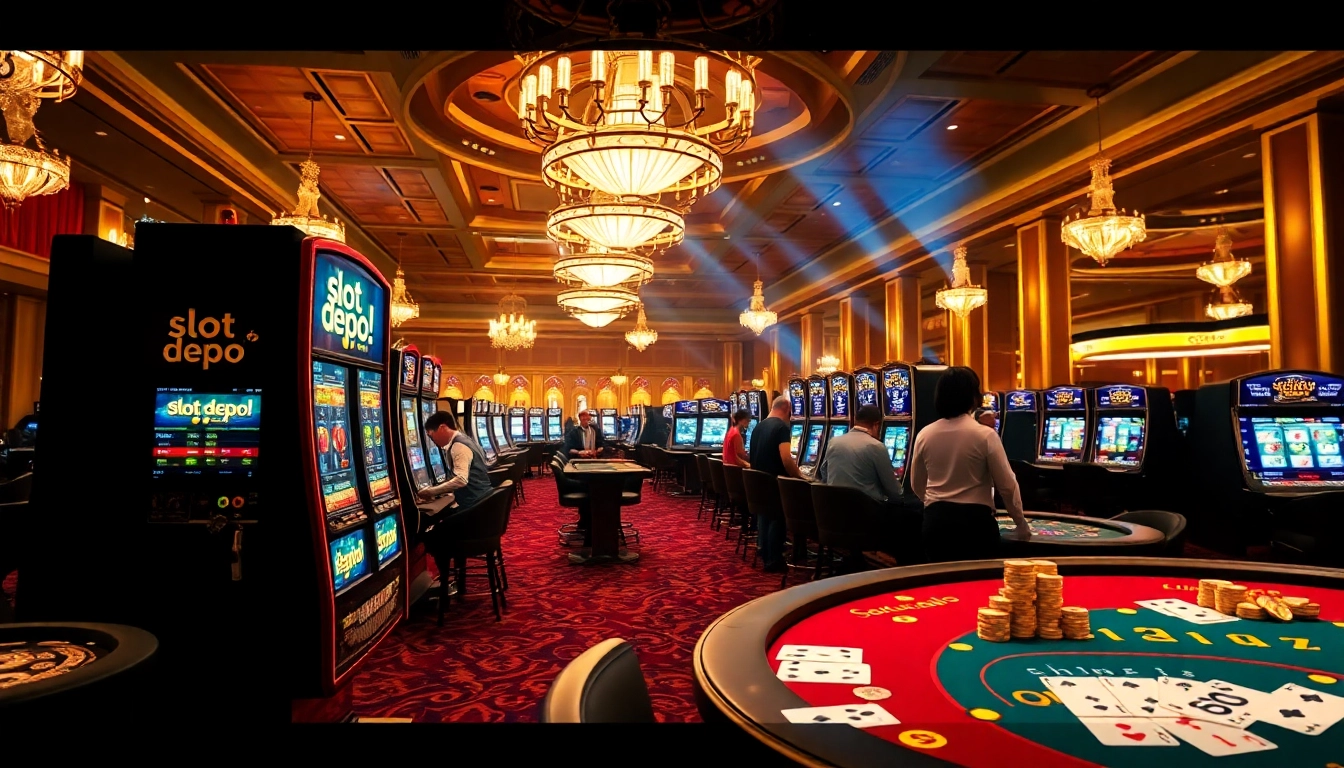 Enjoying a thrilling game at the slot depo 5rb, with vibrant casino visuals and exciting gameplay.