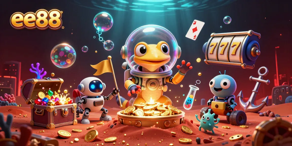 Experience the excitement at ee88 with a vibrant Martian theme, showcasing a golden casino discovery.