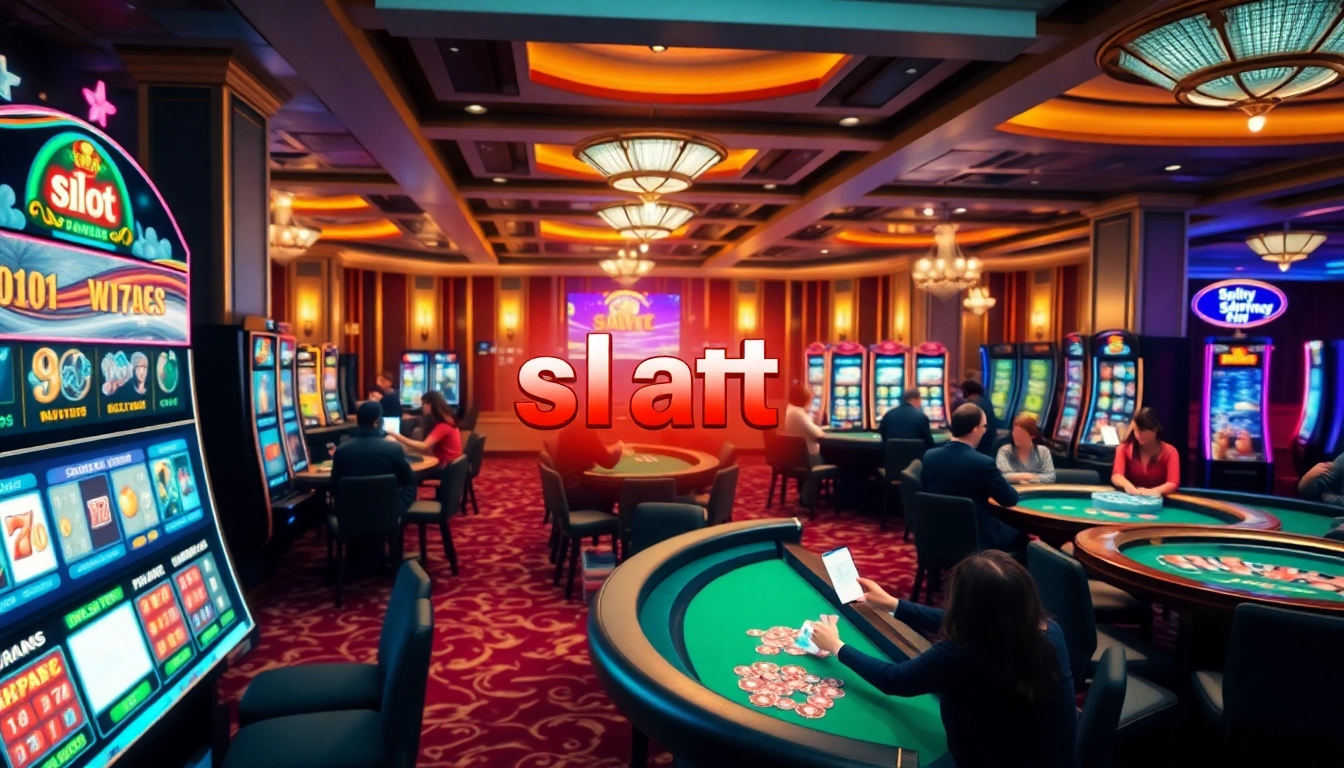 Exciting players winning on 'slot scatter hitam' machines in a luxurious casino.