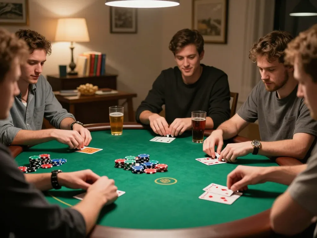 Engaging home poker night with friends, showcasing nsfw games apk in a lively atmosphere.