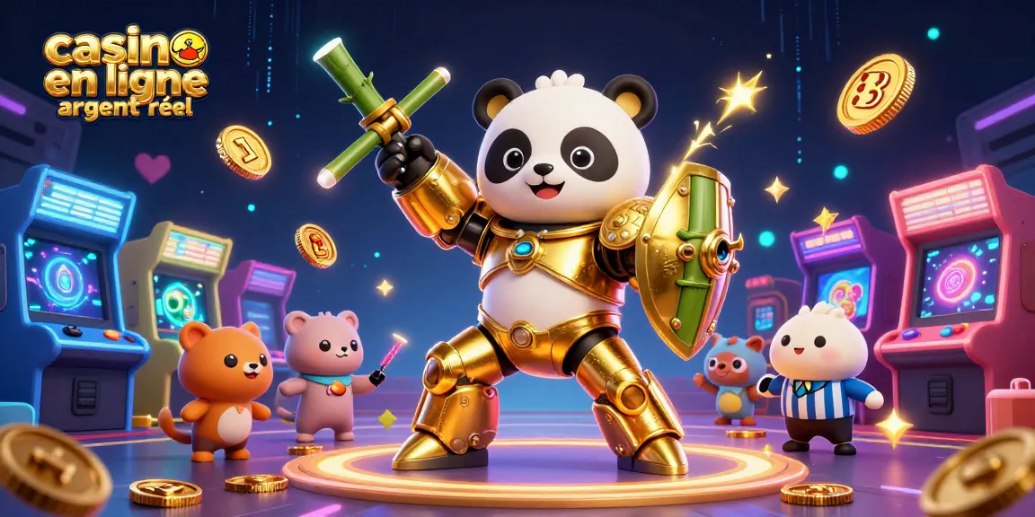 Jouer sur un casino en ligne argent réel avec le panda doré et son robot dans une scène animée
