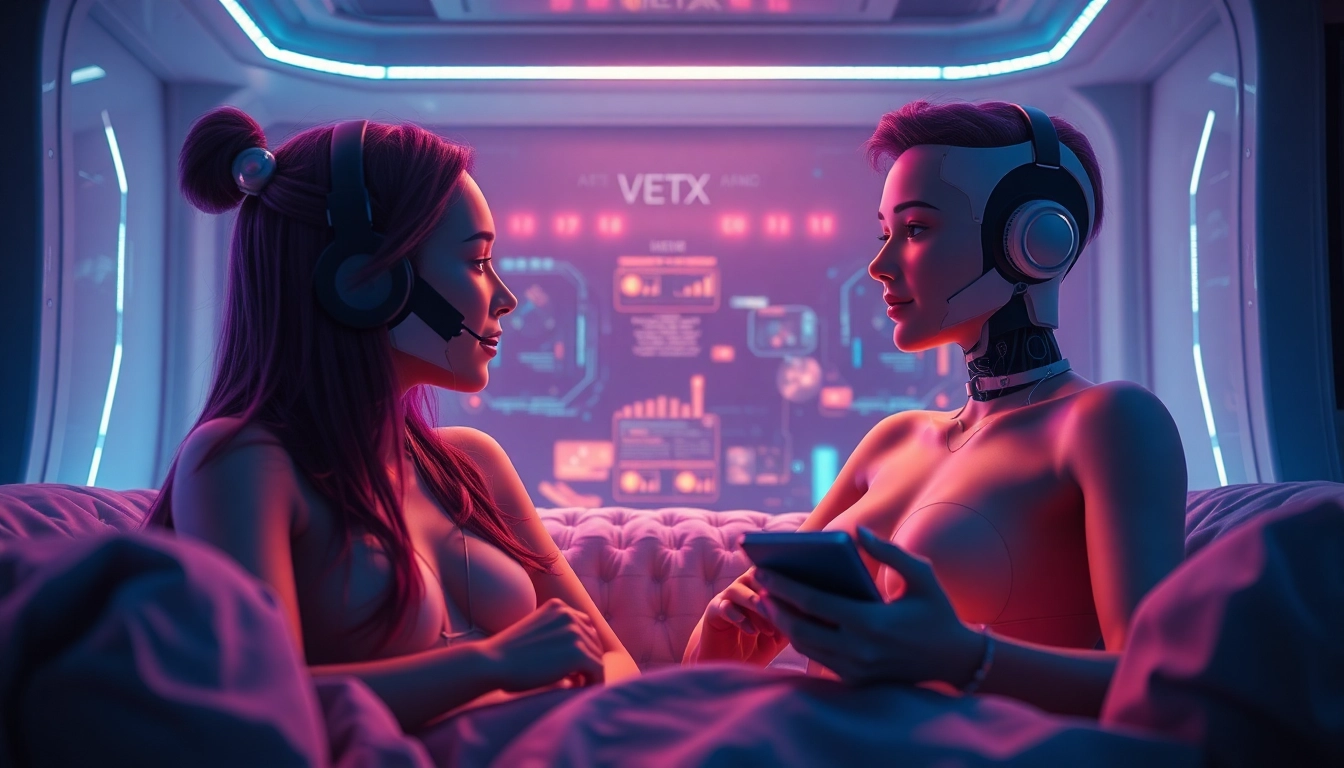 Intimate scene of ai sex interactions with lifelike AI characters in a cozy digital environment