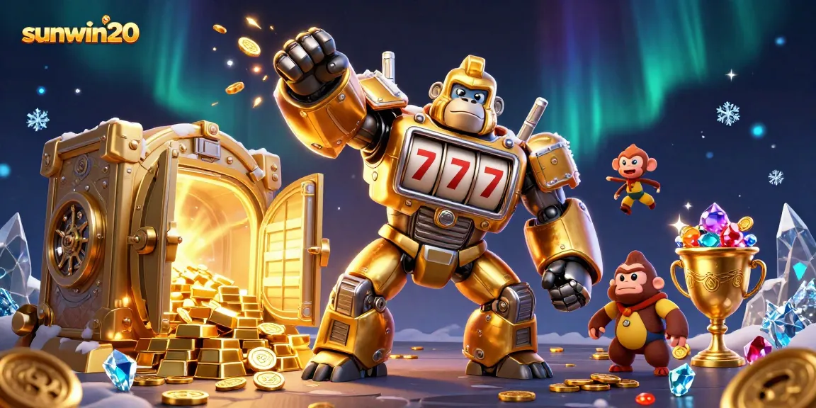 Experience thrilling gameplay at sunwin20 with an exciting 3D gorilla mech and slot machine action.