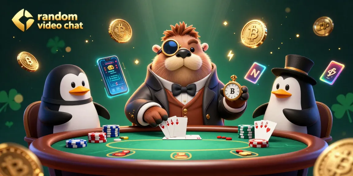 Experience random video chat interactions with poker characters in this vibrant casino scene.