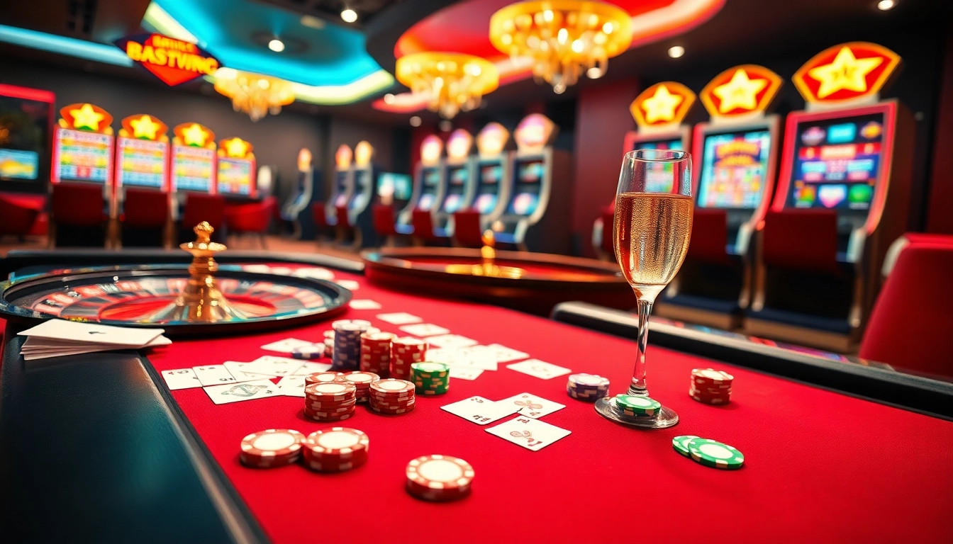 Vivez l'excitation avec casino en ligne Français 2026 mettant en vedette des jetons de poker colorés et des tables de jeux élégantes.