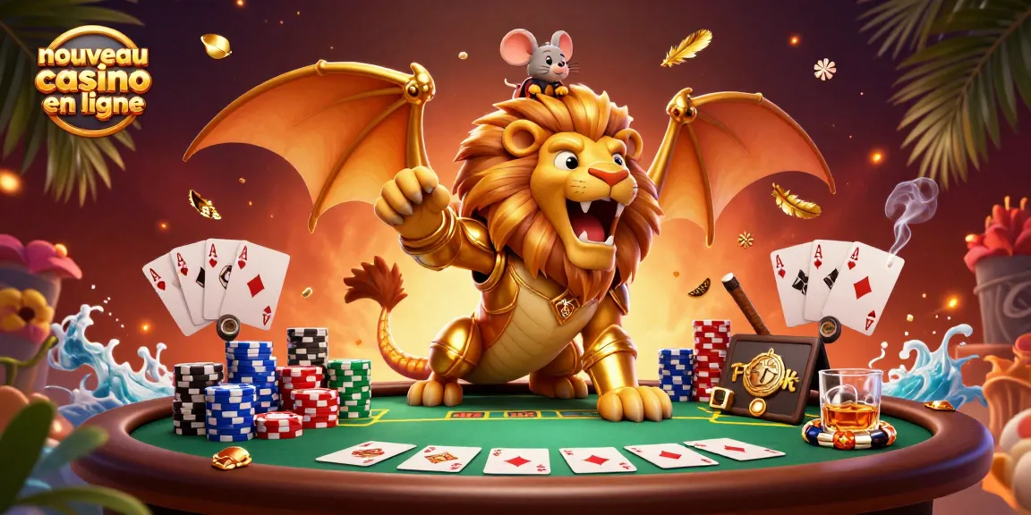 Gagnez avec le nouveau casino en ligne grâce à un lion chimère majestueux et des éléments de poker captivants.