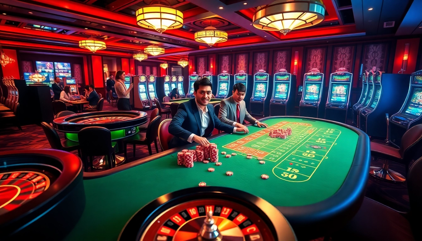 Vivez l'excitation de casino en ligne 2026 avec des joueurs variés à une table de jeu luxueuse.
