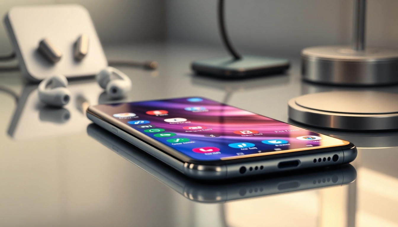 Samsung Galaxy S8 smartphone displayed with vibrant screen and modern accessories.