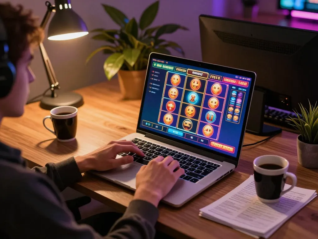Engaging with casino online stranieri sicuri through an immersive laptop setup, showcasing vibrant gaming interface.