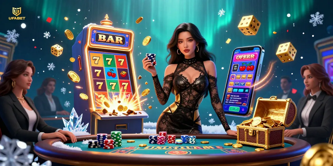 Experience the excitement of UFABET with this vibrant 3D illustration showcasing a glamorous casino atmosphere.