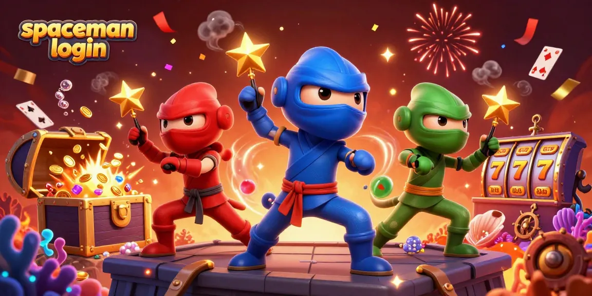 Engage in excitement with spaceman login featuring ninja chameleons amidst vibrant casino elements.